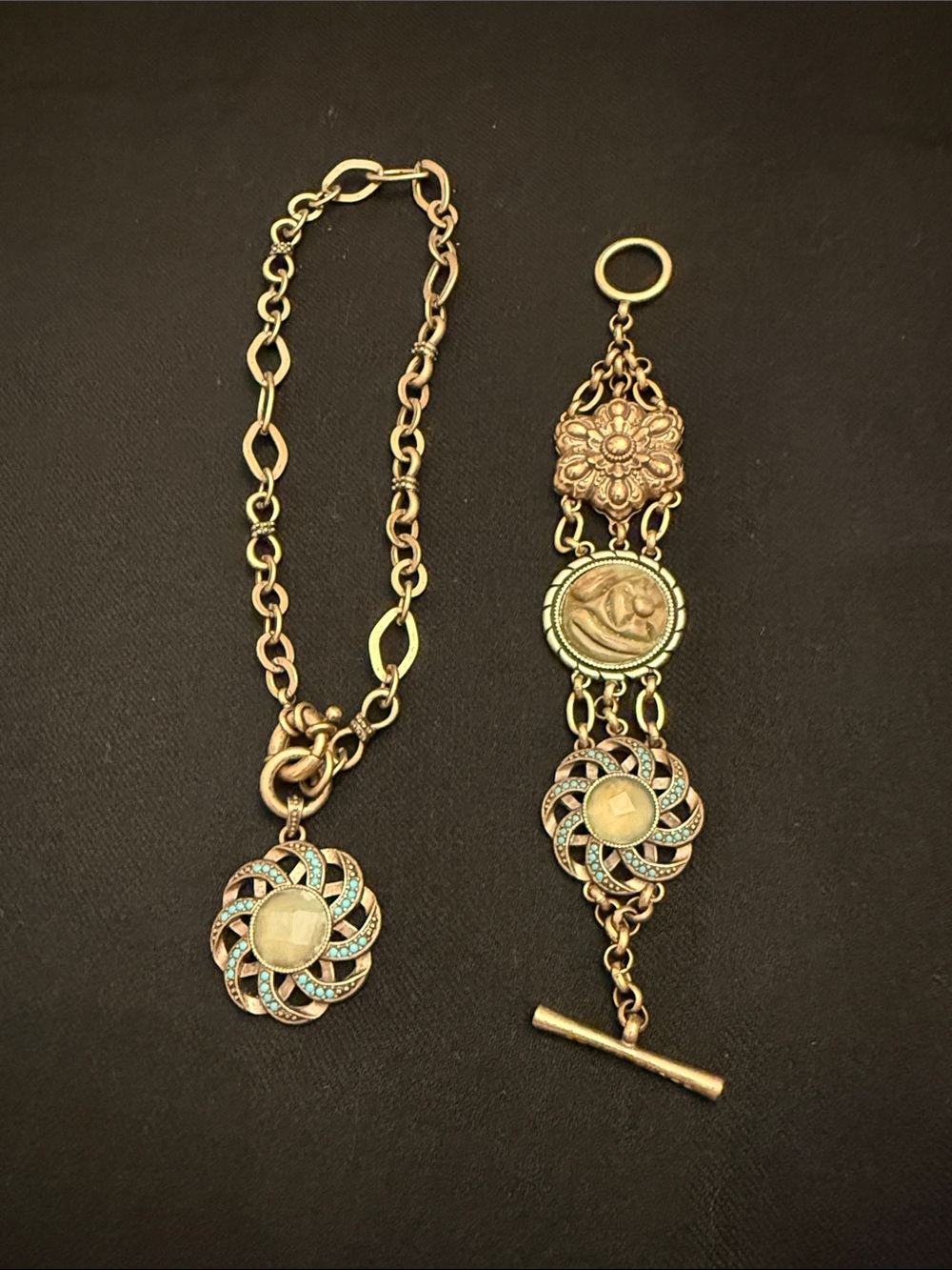 Vintage-Inspired Turquoise Accent Pendant Necklace & Bracelet Set